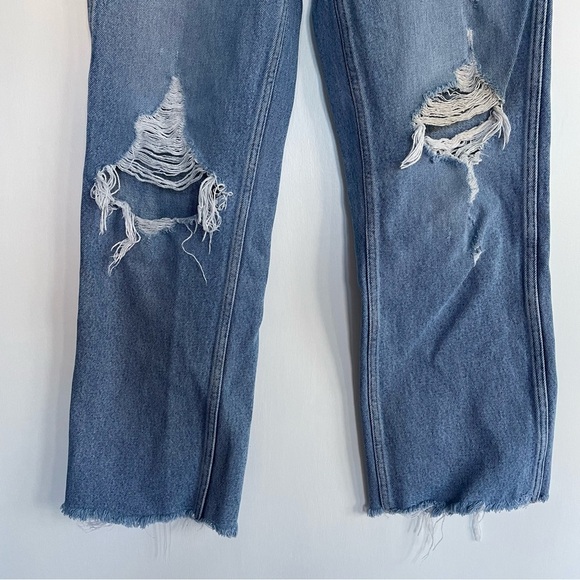 Re/Done Loose Straight Leg Destroyed Medium Blue Jean Distressed Denim Size 27 - Picture 5 of 12